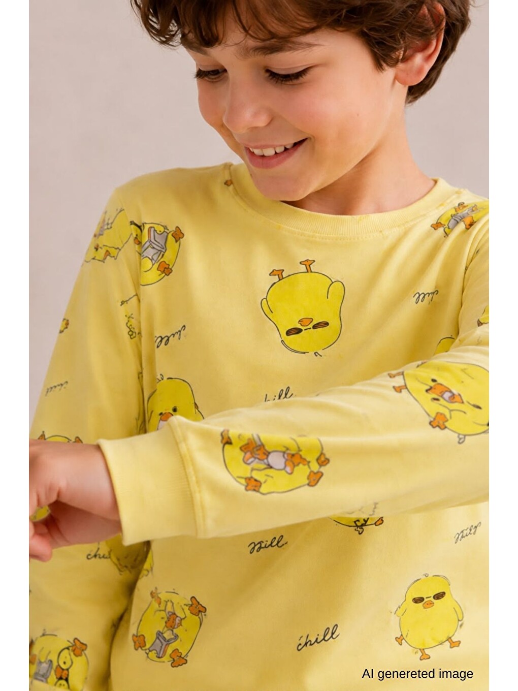 Sarı Erkek Çocuk Yeni Sezon Pamuklu Desenli Pijama Takım Tkm1022-2