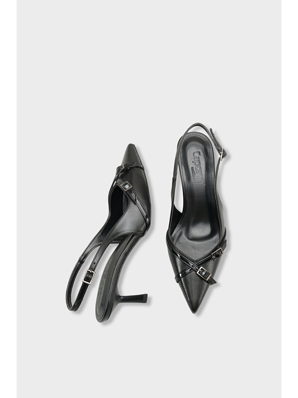 Siyah Sarine Sivri Burunlu Orta Topuklu Çapraz Tokalı Arkası Açık Kadın Ayakkabı-4