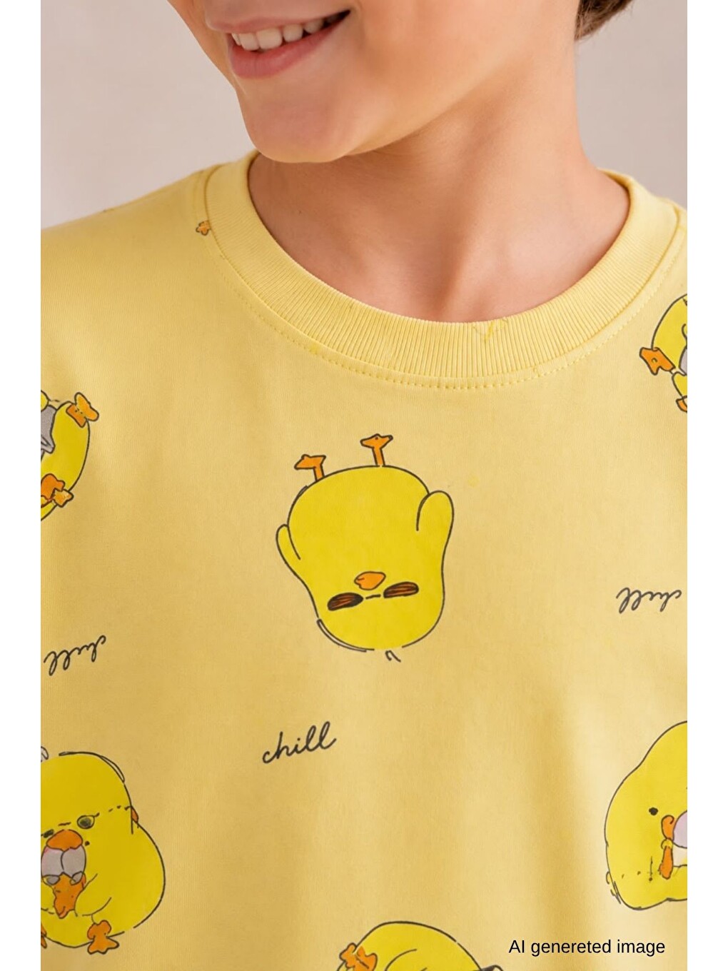 Sarı Erkek Çocuk Yeni Sezon Pamuklu Desenli Pijama Takım Tkm1022-6
