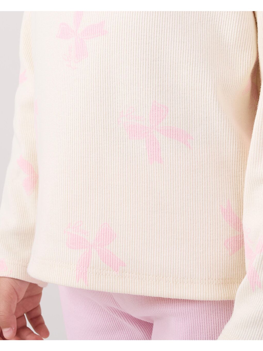 Pembe Kız Çocuk Pamuklu Lila Fiyonklu Volan Yaka Sweatshirt Ve İspanyol Paça Pantolon Takım-4