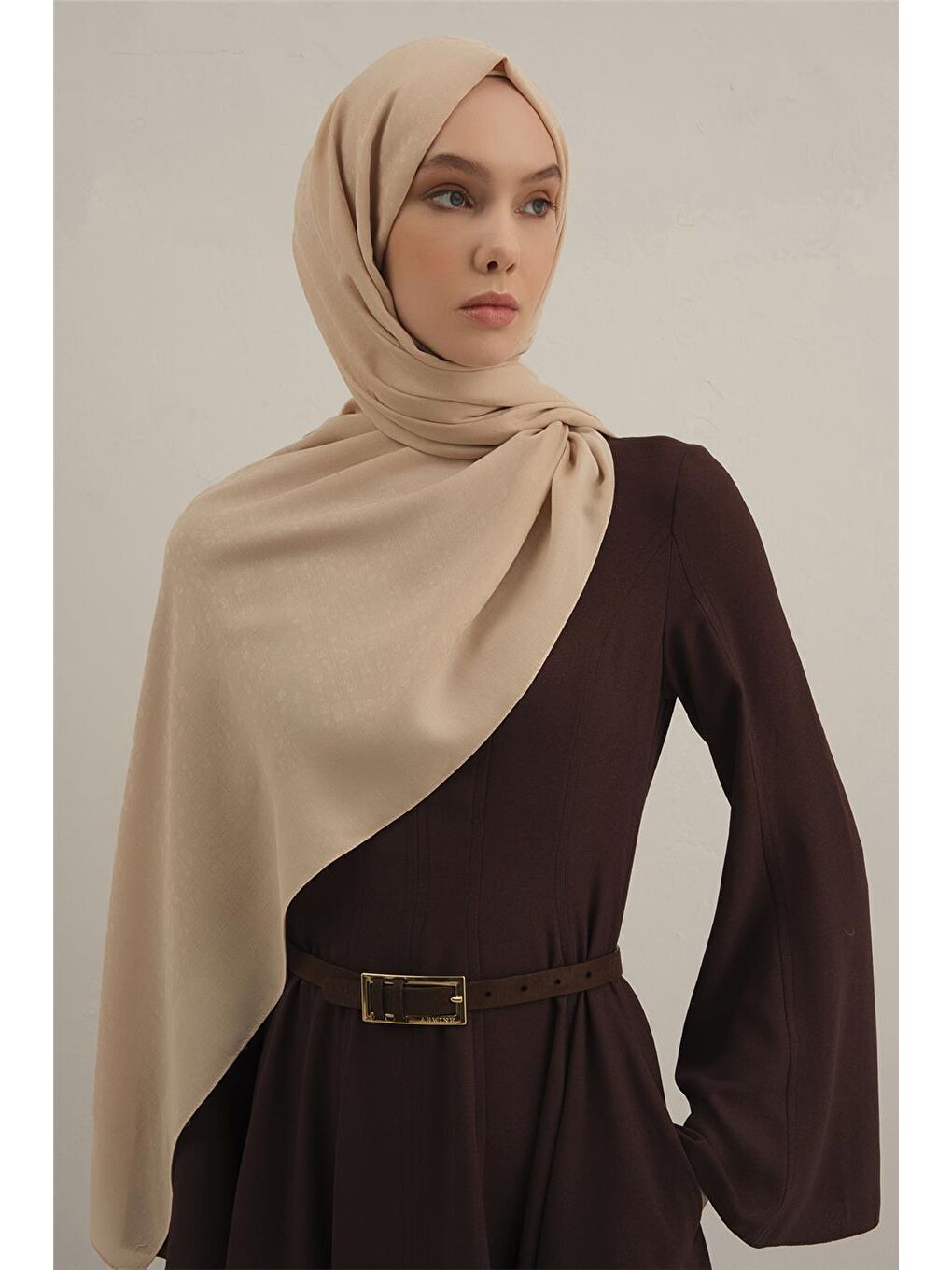 Bej Damla Desen Bambu Pamuk Şal 04