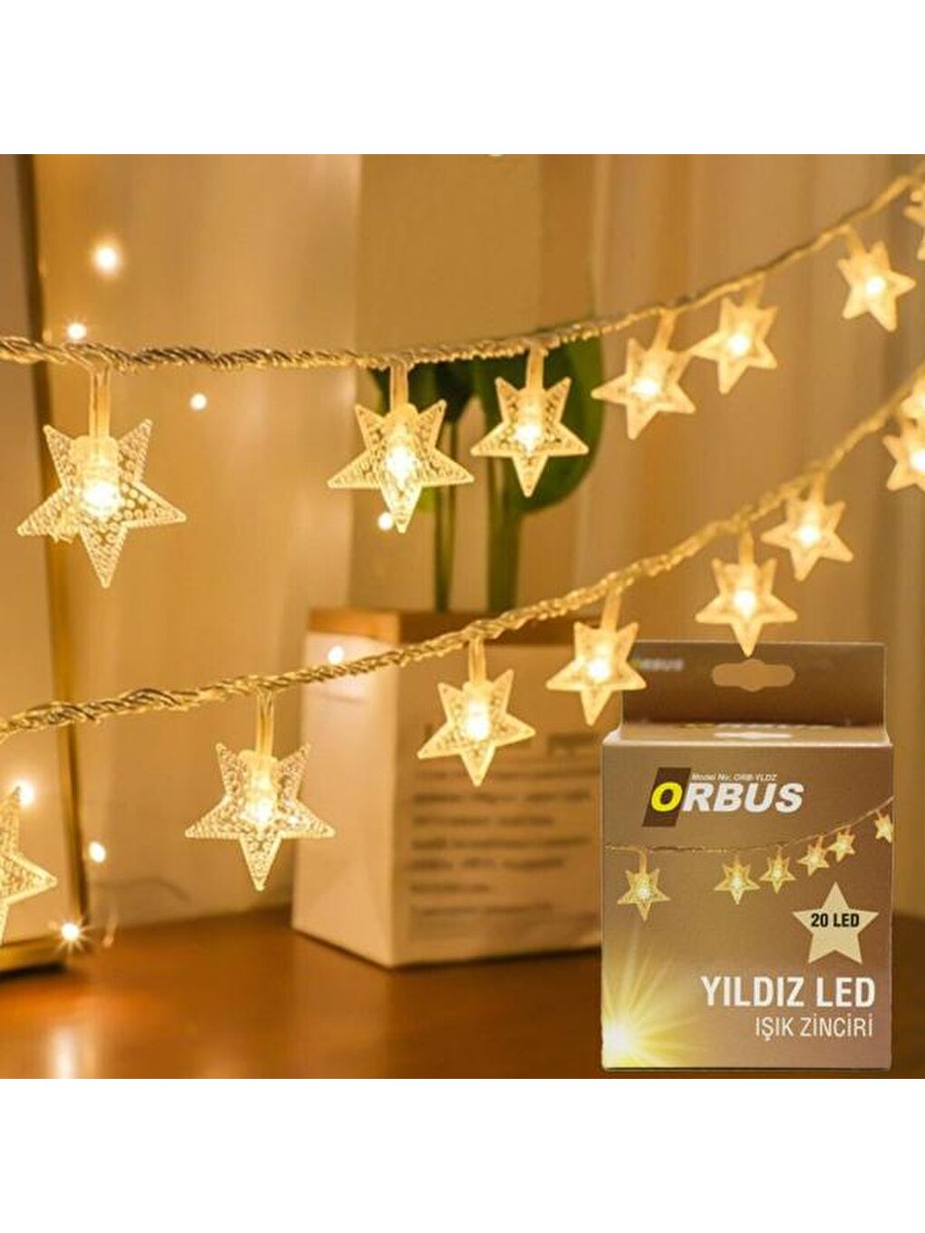 Renksiz Yıldız Led Işık Zinciri - Şeffaf - 2,1 m