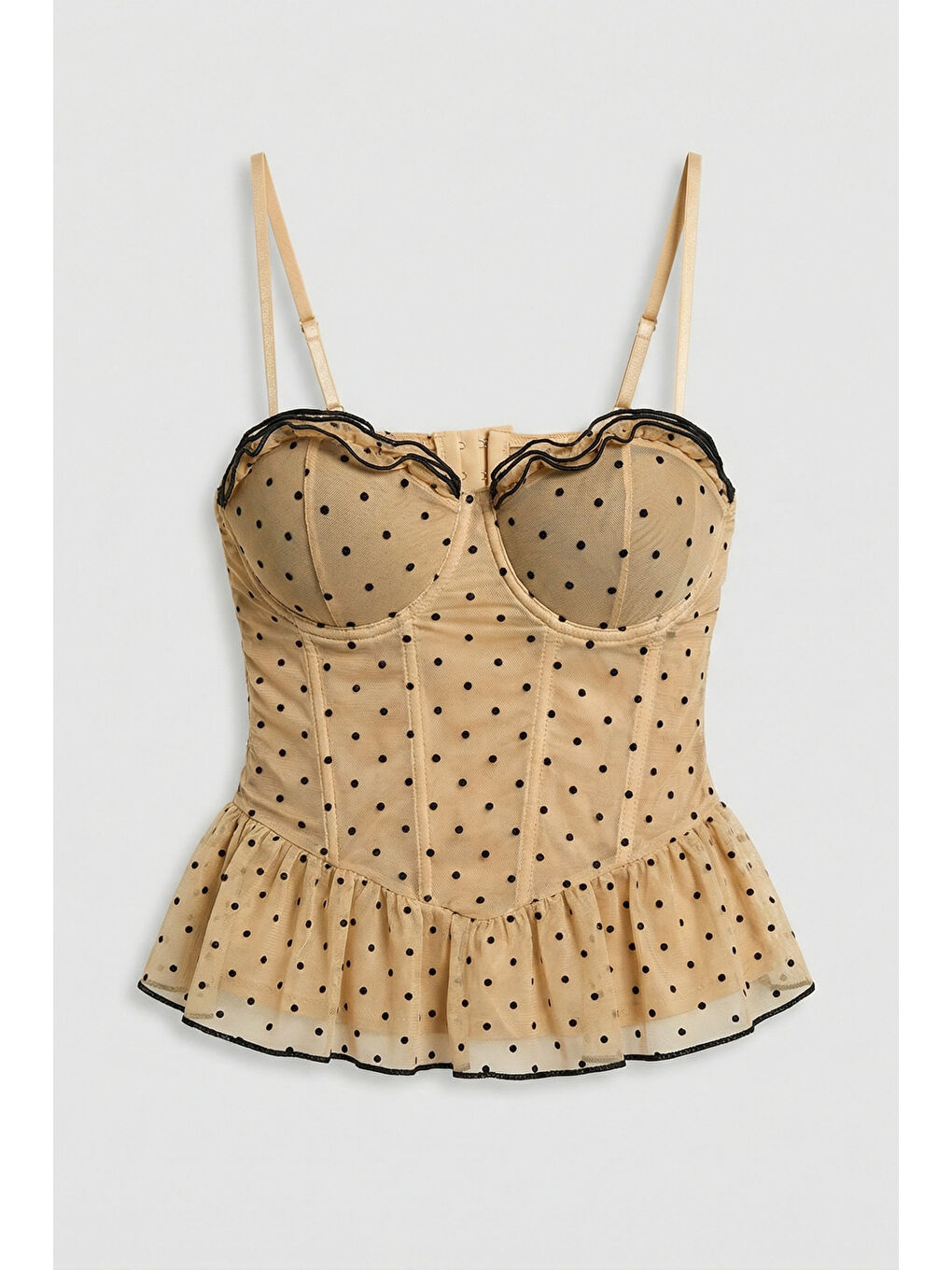 Ekru Kadın Bej w5 Balenli Cup Destekli Askılı Büstiyer-1