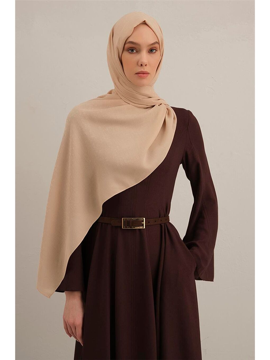 Bej Damla Desen Bambu Pamuk Şal 04-1