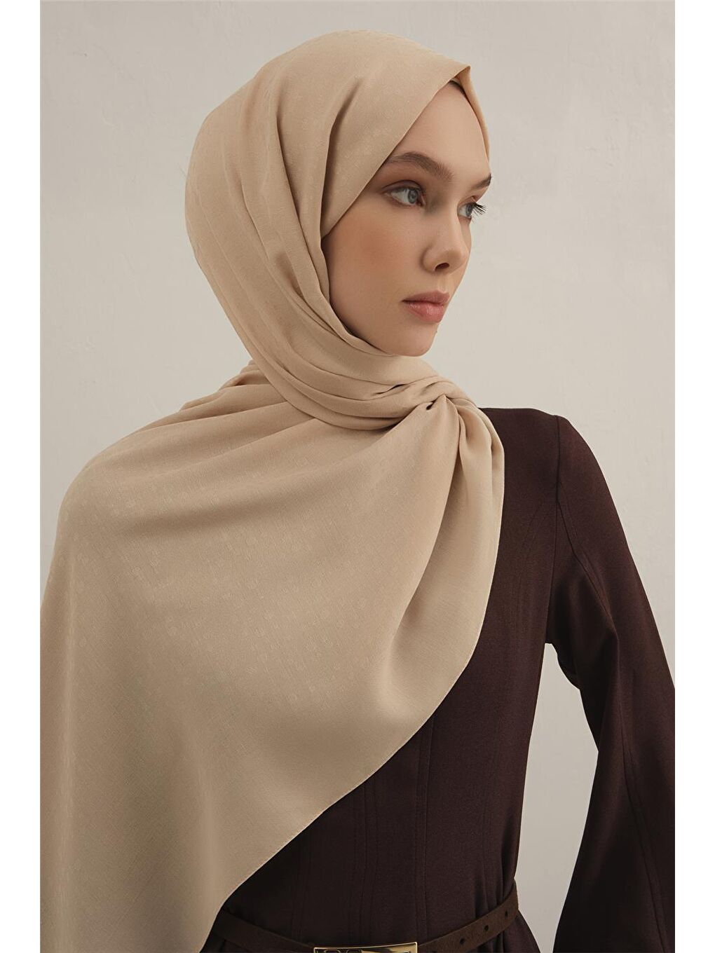 Bej Damla Desen Bambu Pamuk Şal 04-2