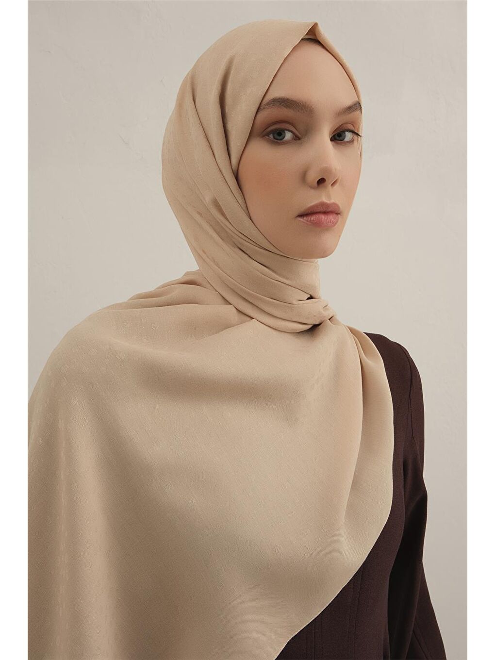 Bej Damla Desen Bambu Pamuk Şal 04-3