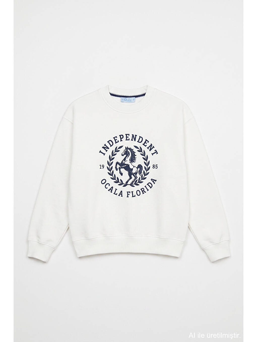 Yazı Ve At Baskılı Sweatshirt Ekru-1