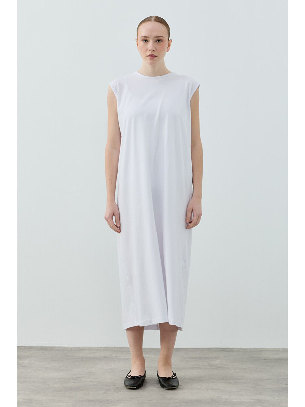Sıfır Kol Pamuklu İç Elbise 1808 Beyaz