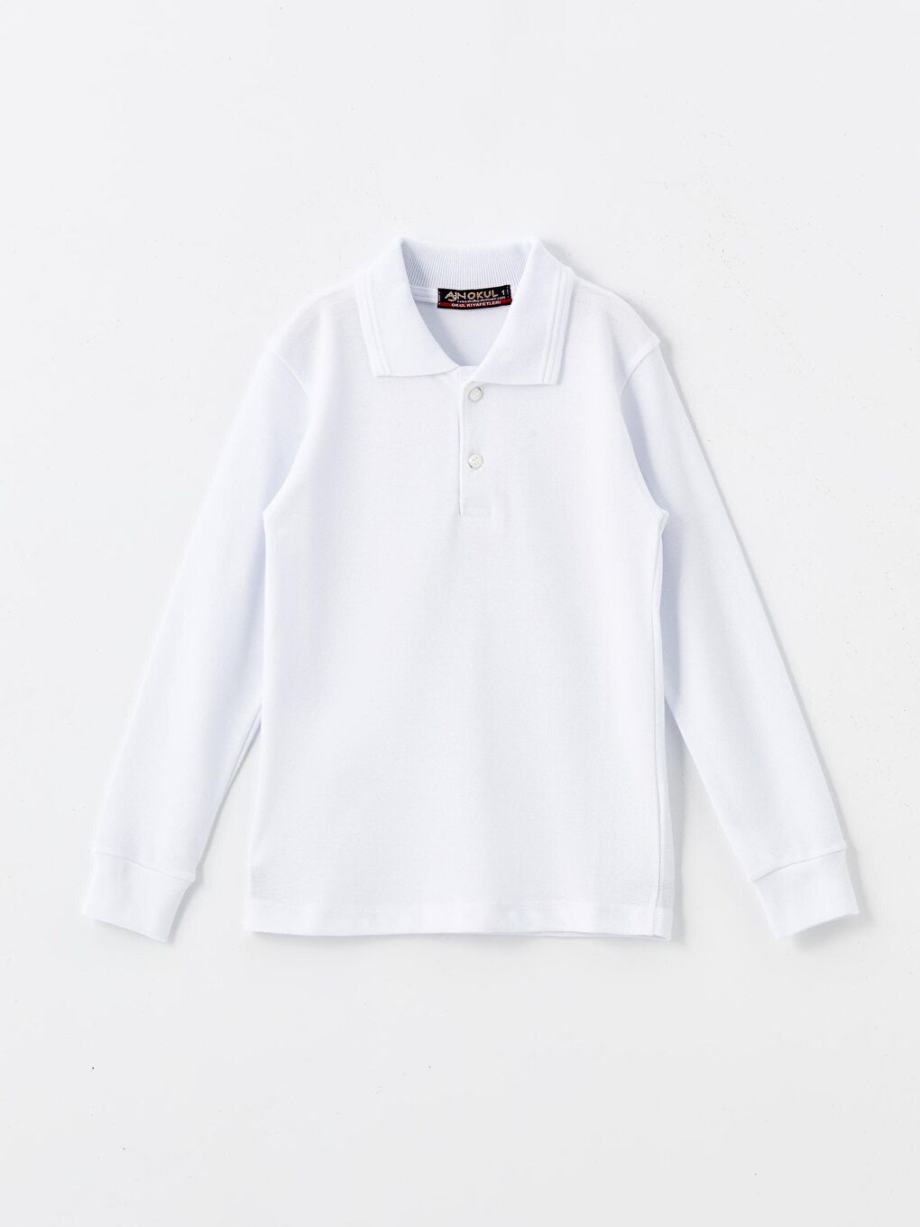 Beyaz Okul Tişört  Polo Yaka   Uzun kollu