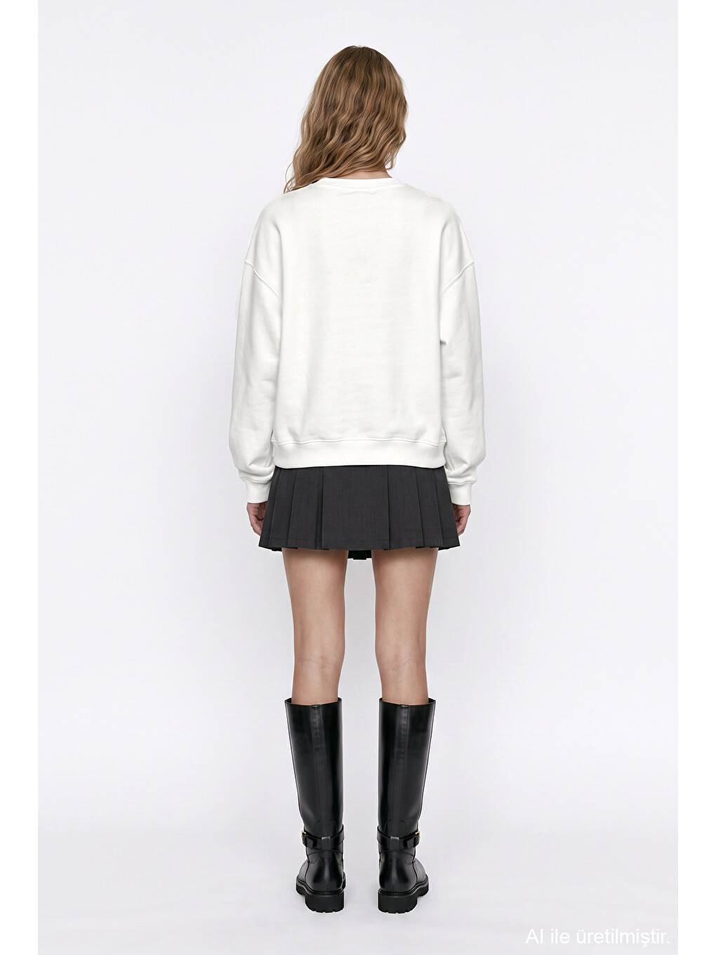 Yazı Ve At Baskılı Sweatshirt Ekru-4