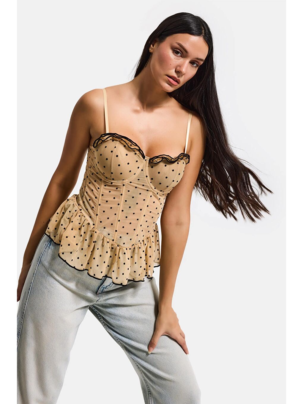 Ekru Kadın Bej w5 Balenli Cup Destekli Askılı Büstiyer-3