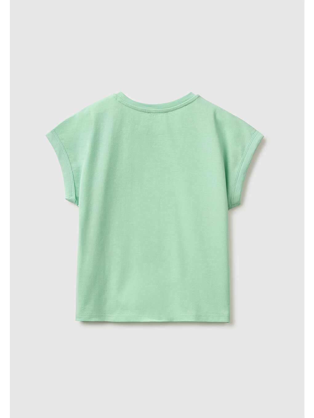 Kız Çocuk Yeşil Renkli Taş Detaylı Bisiklet Yaka T-Shirt-1