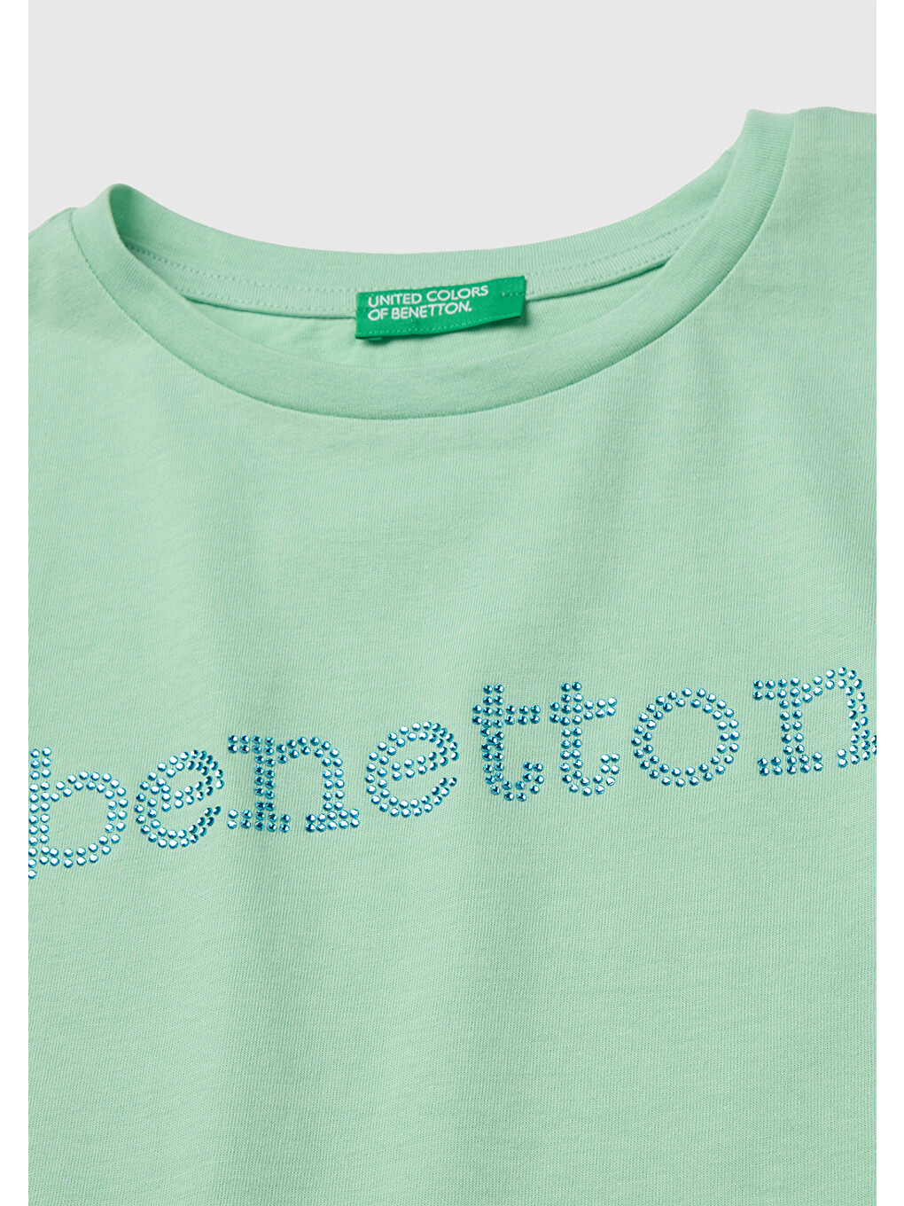 Kız Çocuk Yeşil Renkli Taş Detaylı Bisiklet Yaka T-Shirt-2