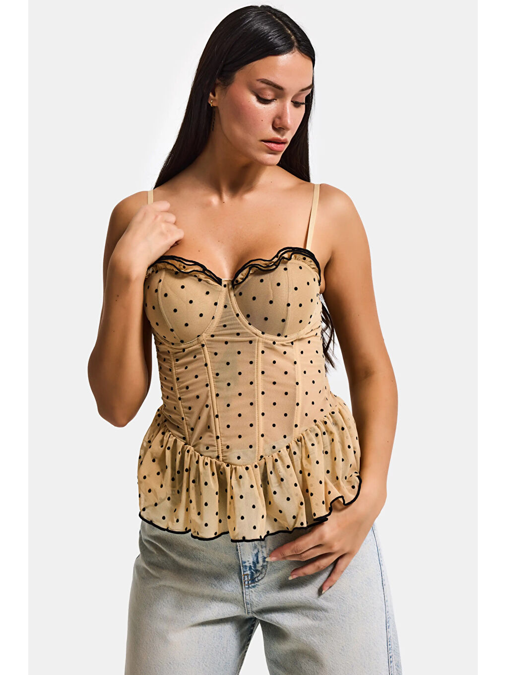 Ekru Kadın Bej w5 Balenli Cup Destekli Askılı Büstiyer-5