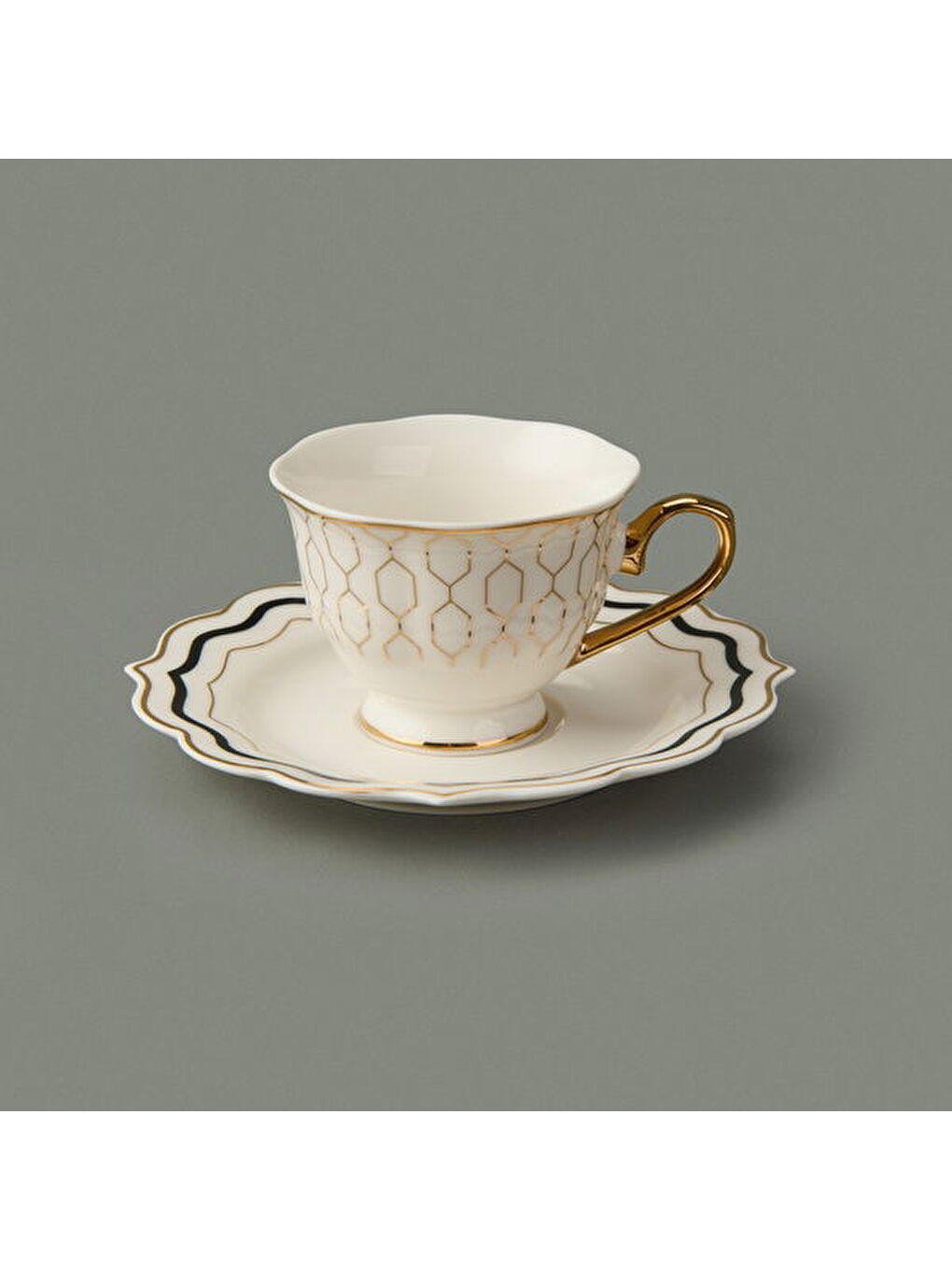 Valeria 6'lı Kahve Fincanı - Beyaz / Sarı-2