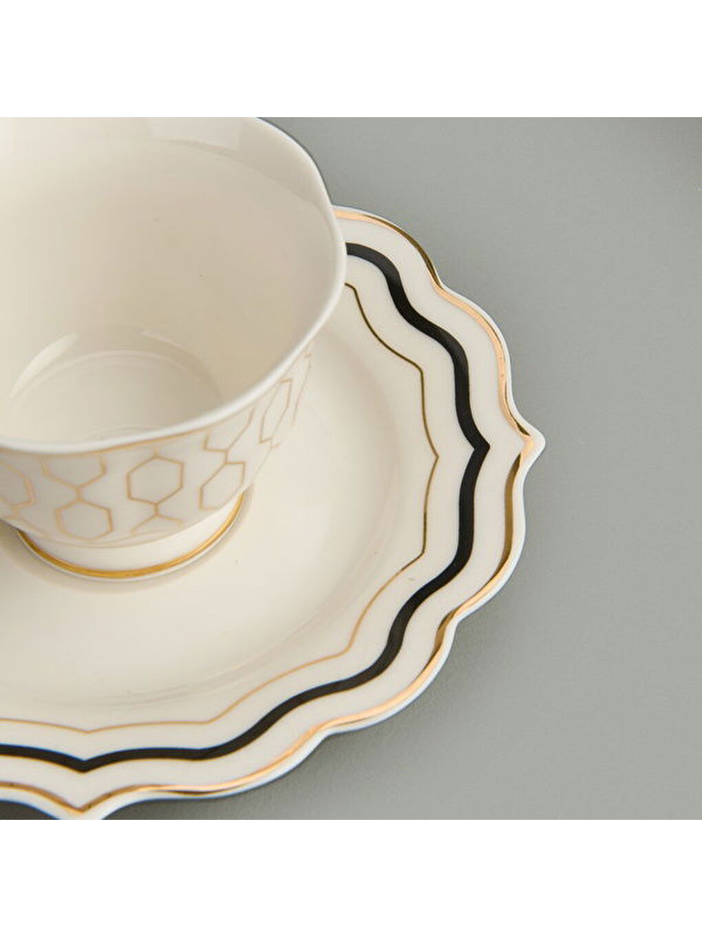 Valeria 6'lı Kahve Fincanı - Beyaz / Sarı-3