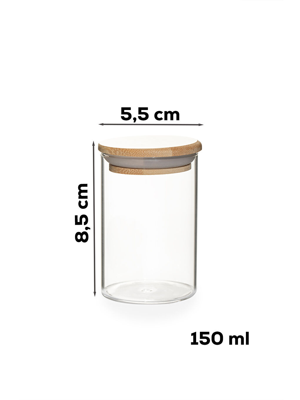 Renksiz 3178 Cam 6 Parça Vakumlu Bambu Kapaklı Baharatlık Seti Takımı, Saklama Kabı Etiketli 150ml ŞEffaf-6