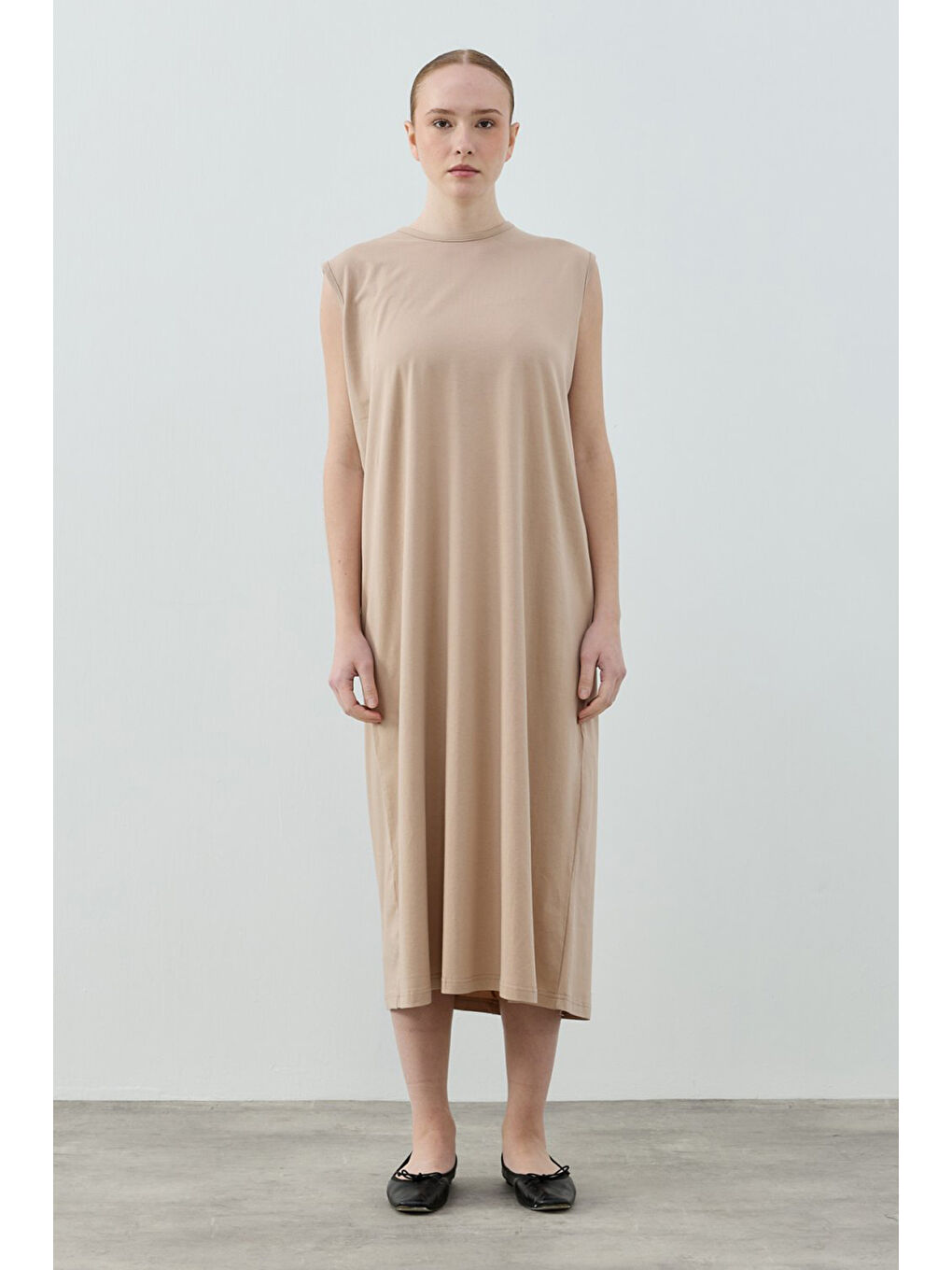 Bej Sıfır Kol Pamuklu İç Elbise 1808 Vizon