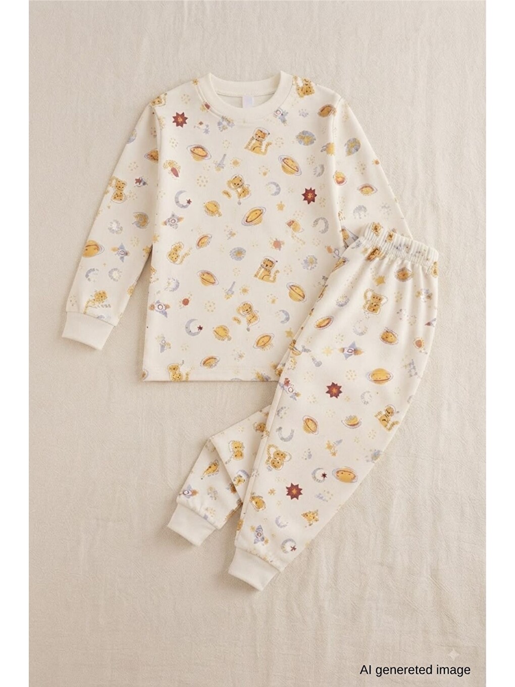 Ekru Erkek Çocuk Yeni Sezon Pamuklu Desenli Pijama Takım Tkm1022-6