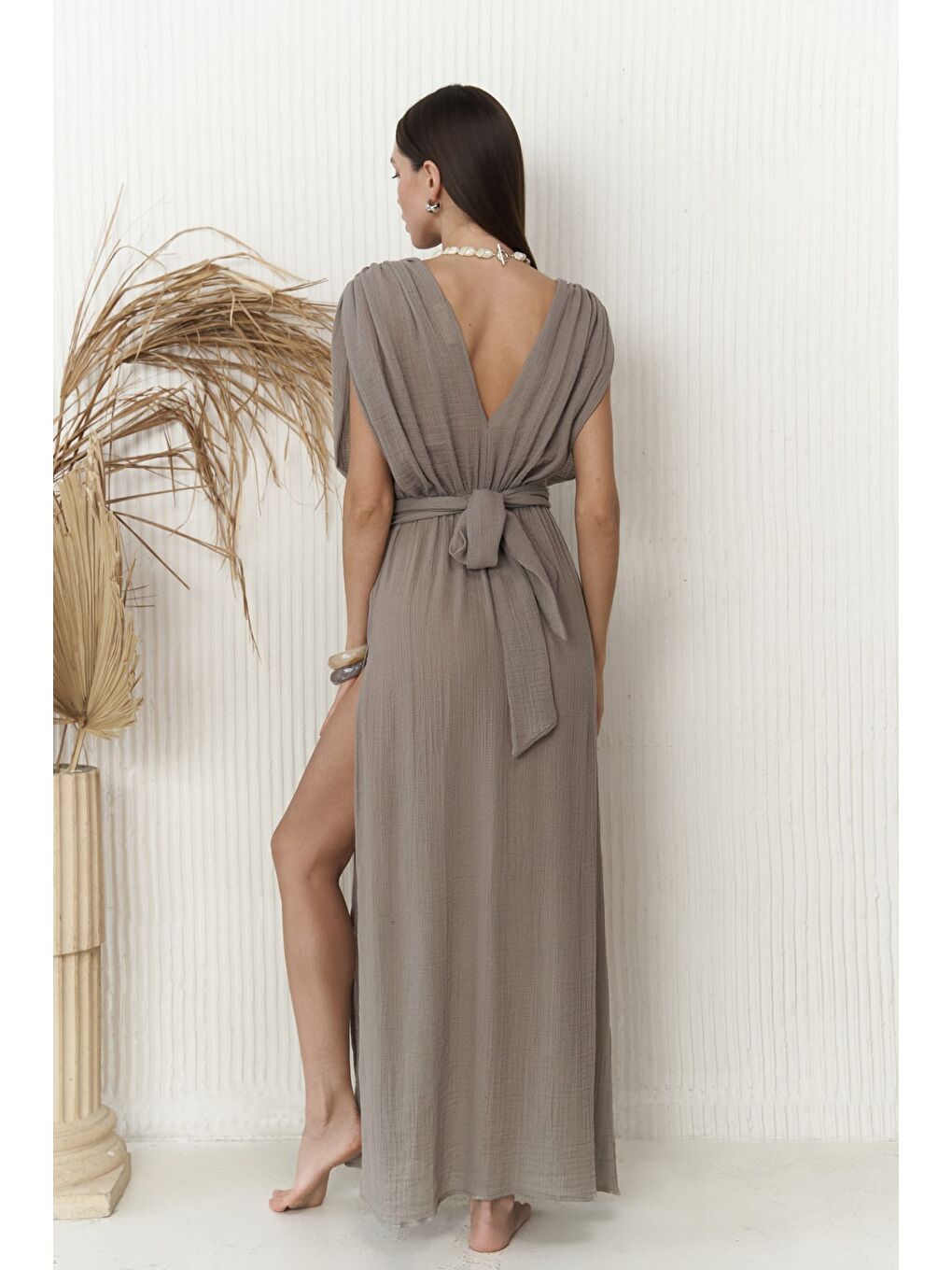 Gri Sihaya Füme Bağlamalı Elbise-1