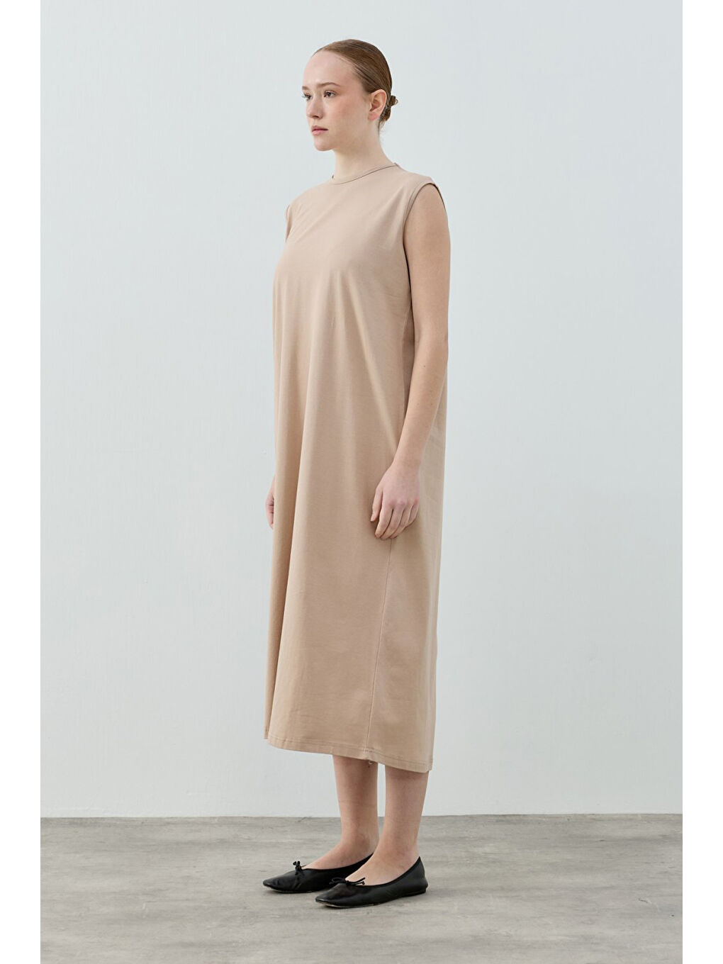 Bej Sıfır Kol Pamuklu İç Elbise 1808 Vizon-1