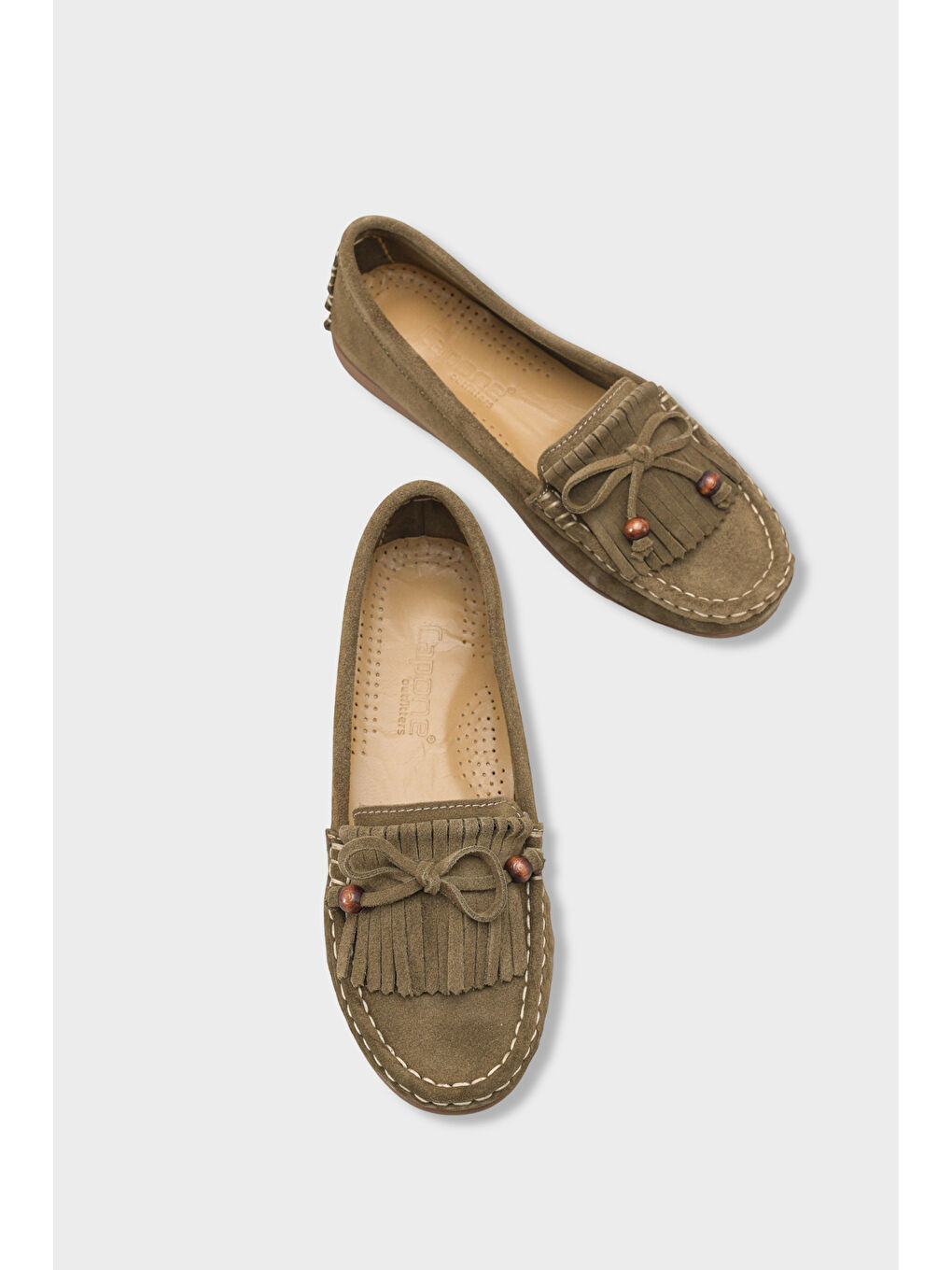 Yeşil Almire Hakiki Deri Süet Boncuklu Püsküllü Konfor Kadın Loafer Ayakkabı-5