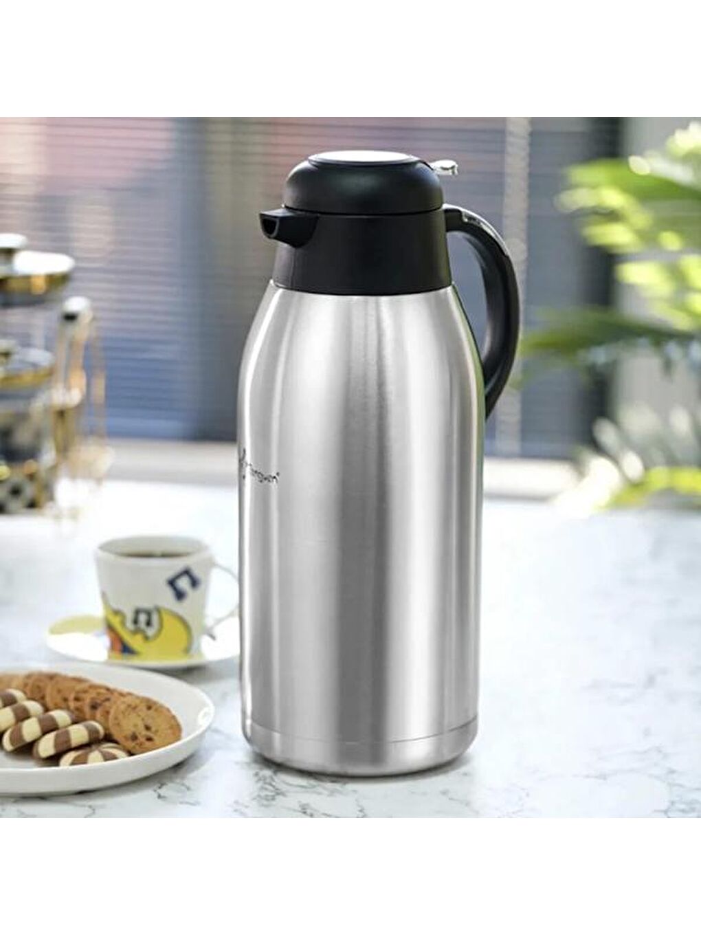 Gri Premium Çelik Çay Termosu - Inox / Siyah - 2,5 lt