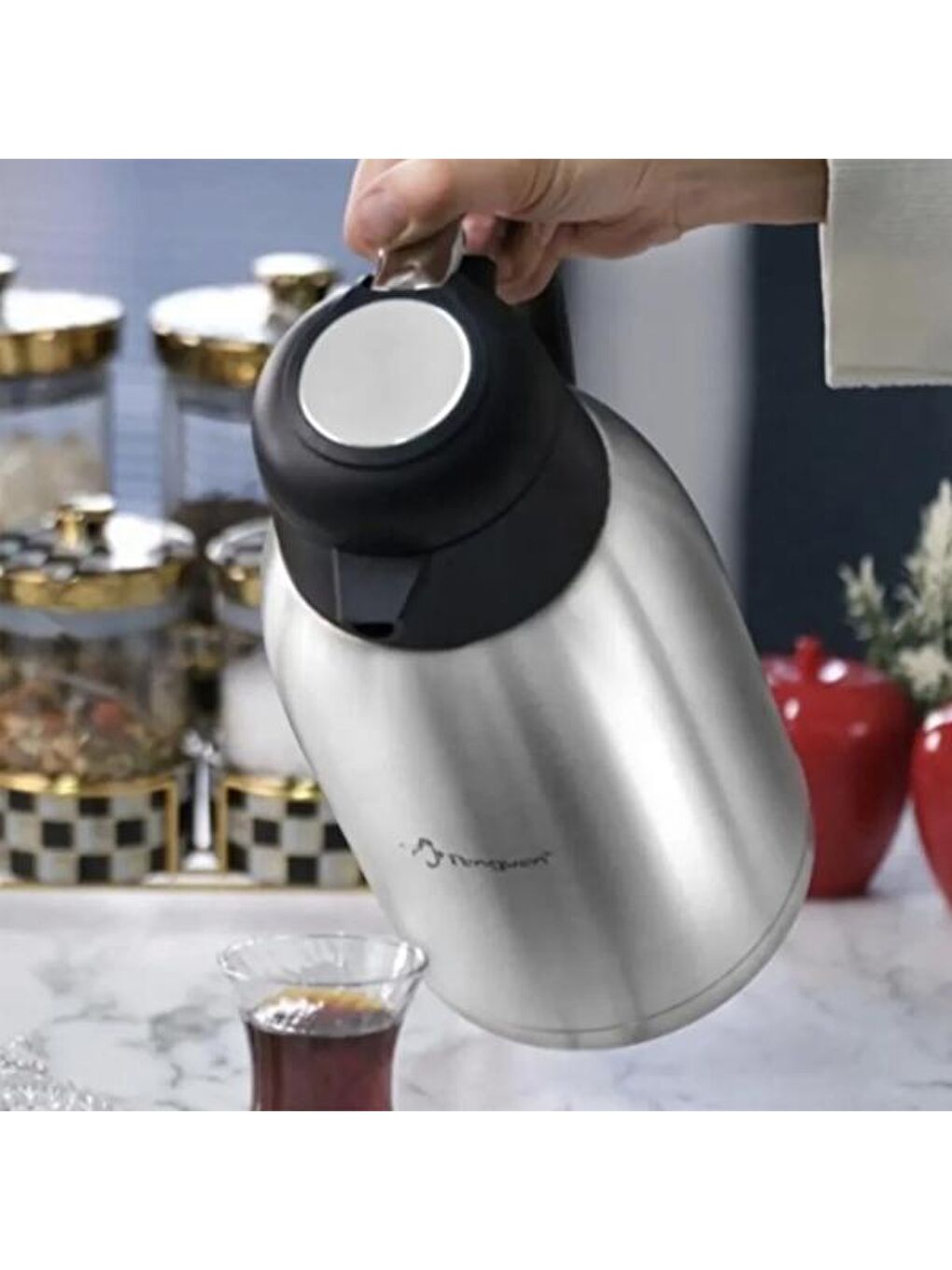 Gri Premium Çelik Çay Termosu - Inox / Siyah - 2,5 lt-4