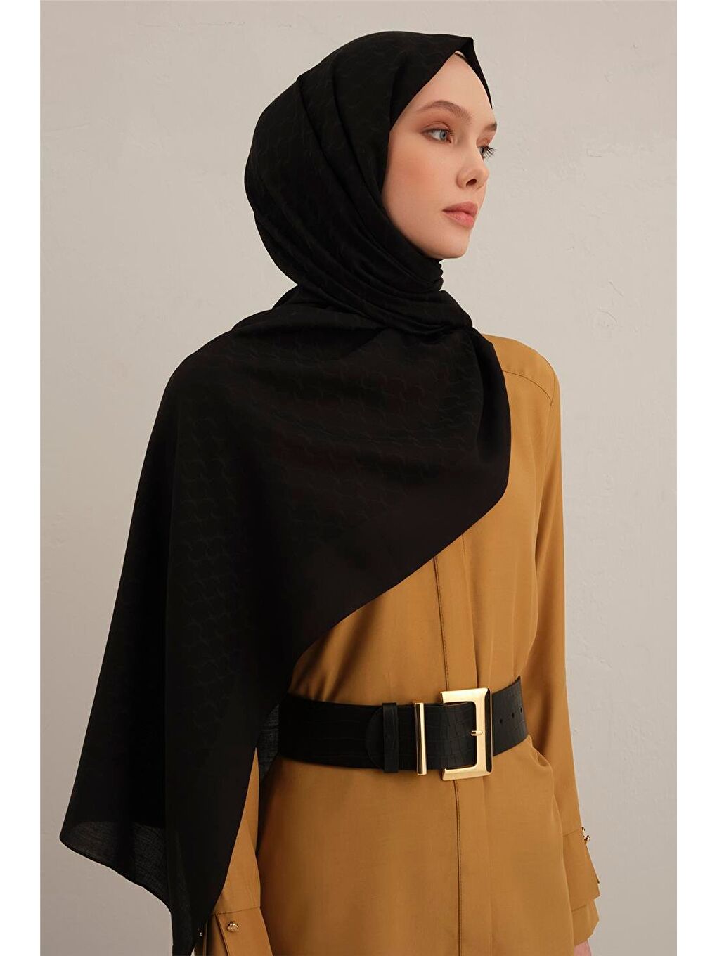 Siyah Link Desen Bambu Pamuk Şal 01