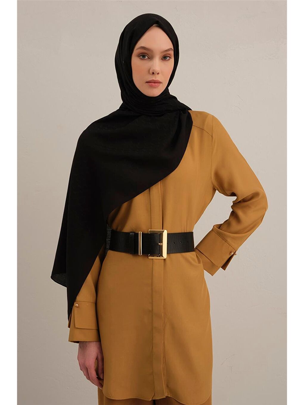 Siyah Link Desen Bambu Pamuk Şal 01-1