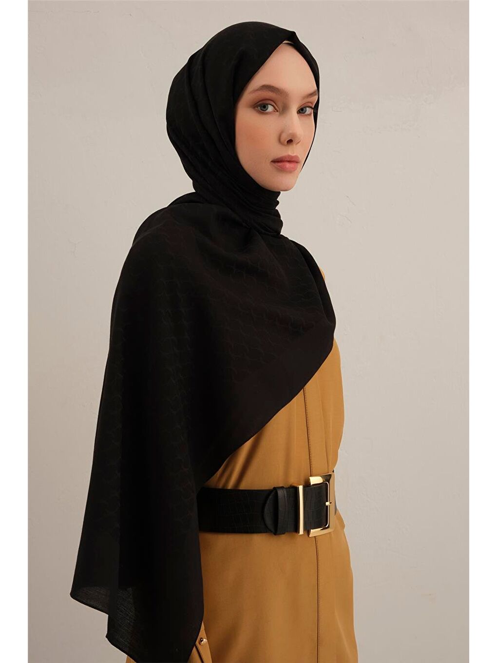 Siyah Link Desen Bambu Pamuk Şal 01-2