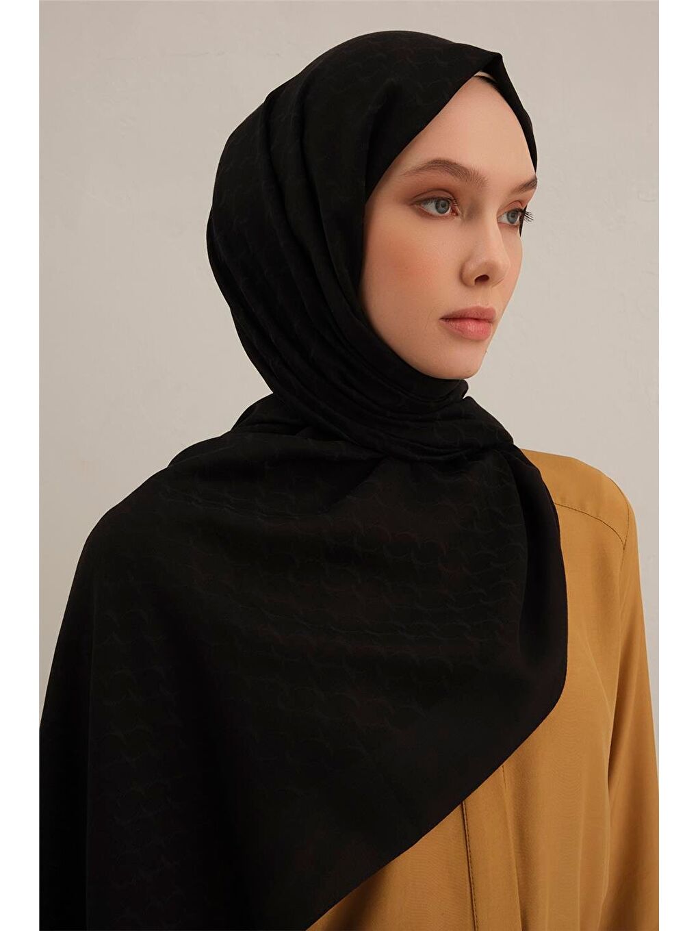 Siyah Link Desen Bambu Pamuk Şal 01-3