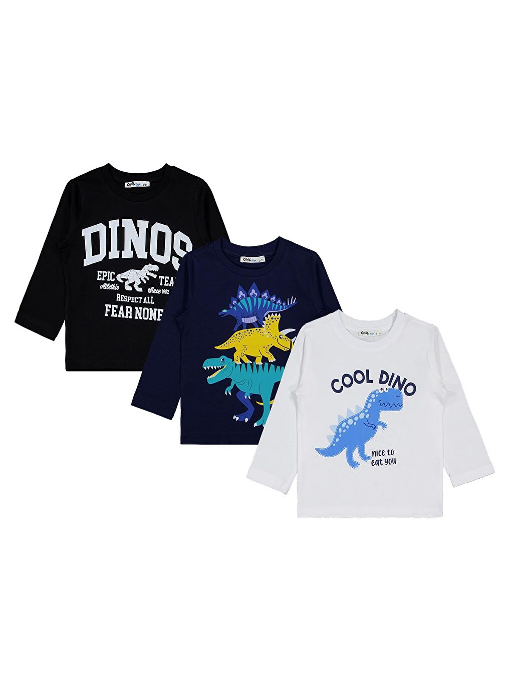 Beyaz Boys Cool Dino Baskılı 3'lü Set 2-4 Yaş Sweatshirt - Standart