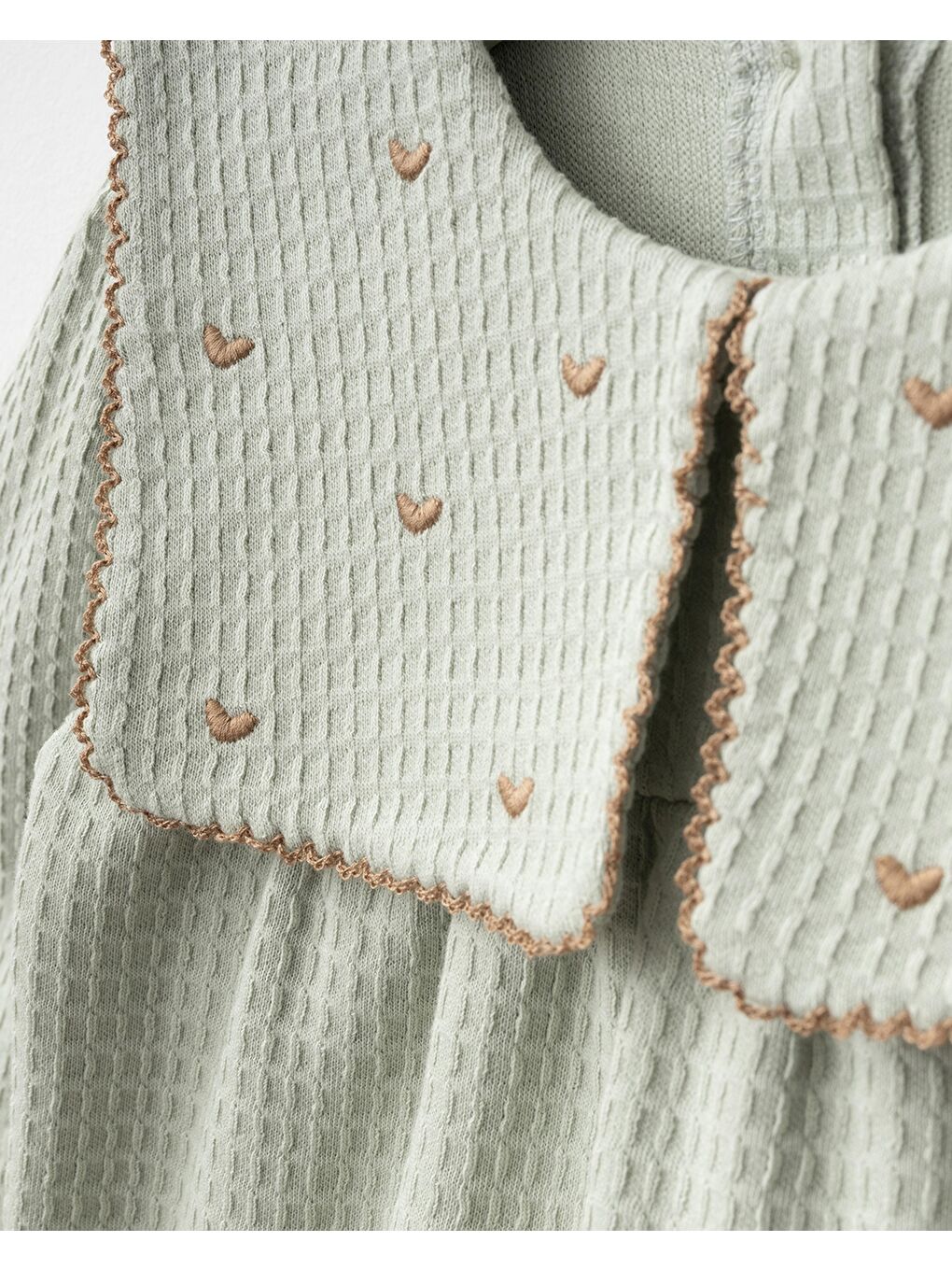 Yeşil Kız Çocuk Pamuklu Mint Kalp Nakışlı Fisto Yakalı Elbise Ve Saç Bandı Takım-2