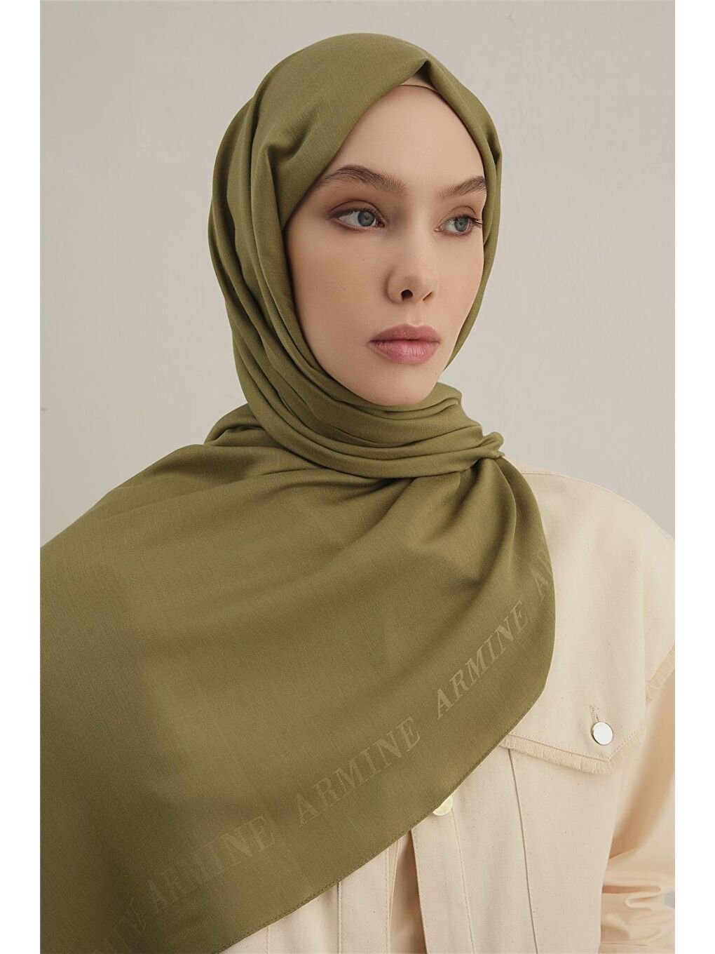 Haki Logo Bordürlü Pamuk İpek Şal 48-2