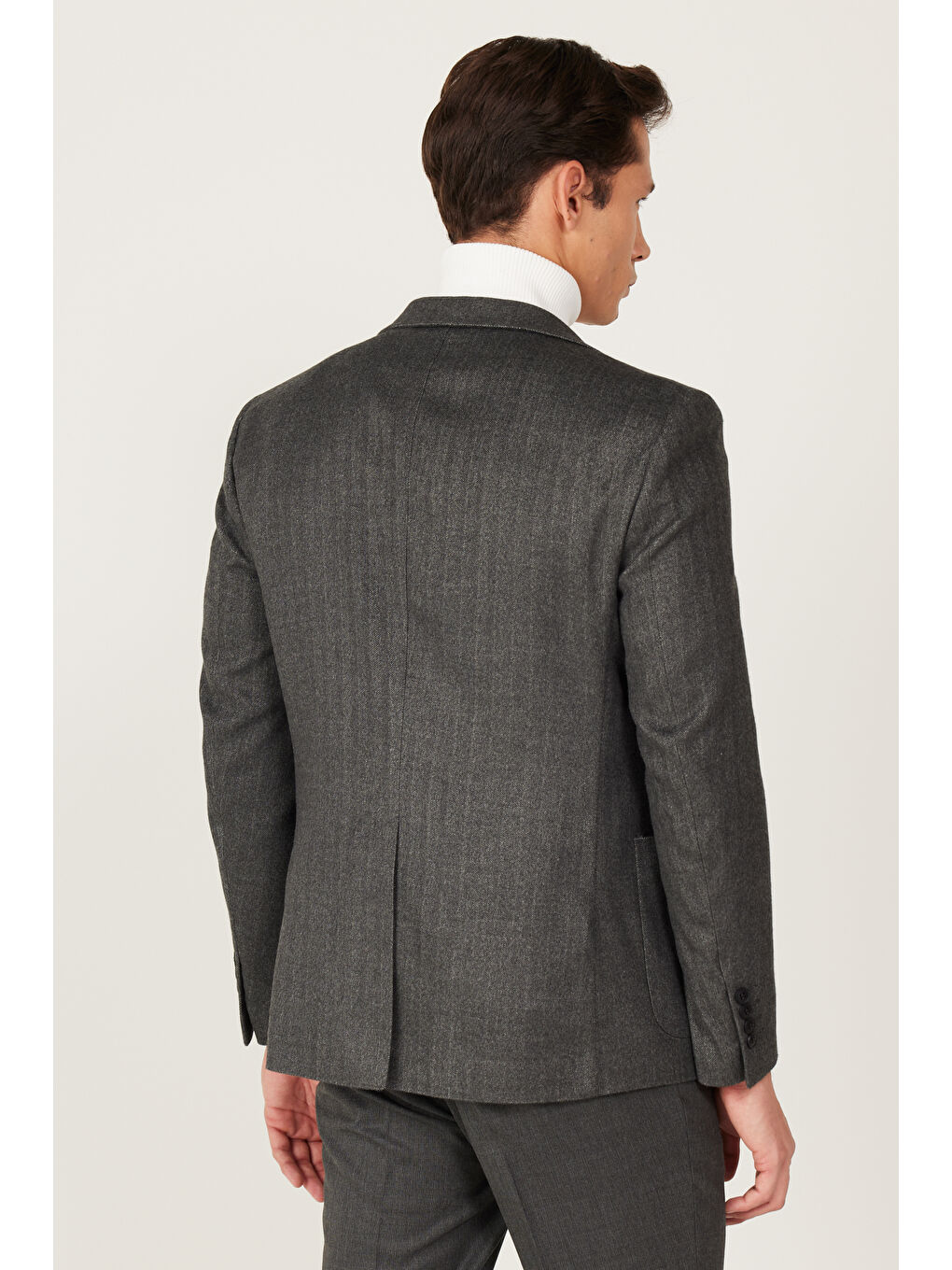 Erkek Antrasit Slim Fit Dar Kesim Mono Yaka Desenli Yünlü Ceket-5