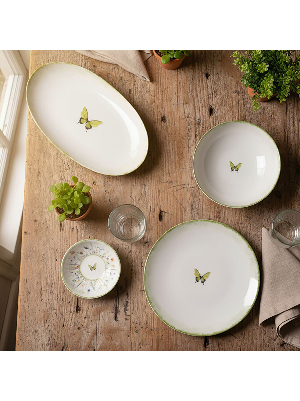 Ekru Flora Green 12 Parça 4 Kişilik Kahvaltı Takımı 4883-3