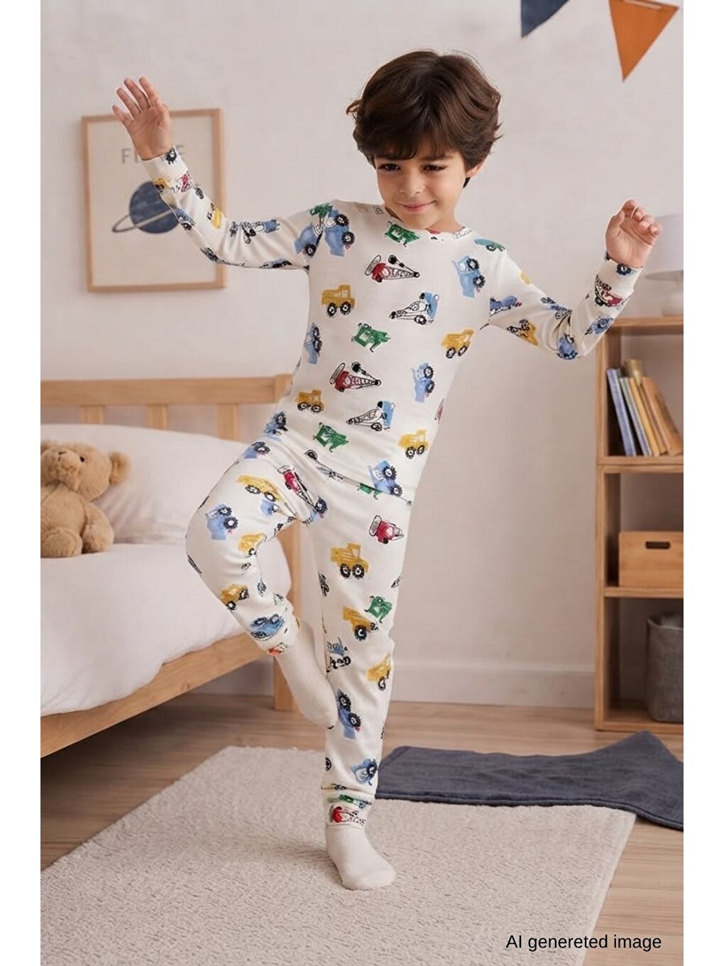 Beyaz Erkek Çocuk Yeni Sezon Pamuklu Desenli Pijama Takım Tkm1022-2