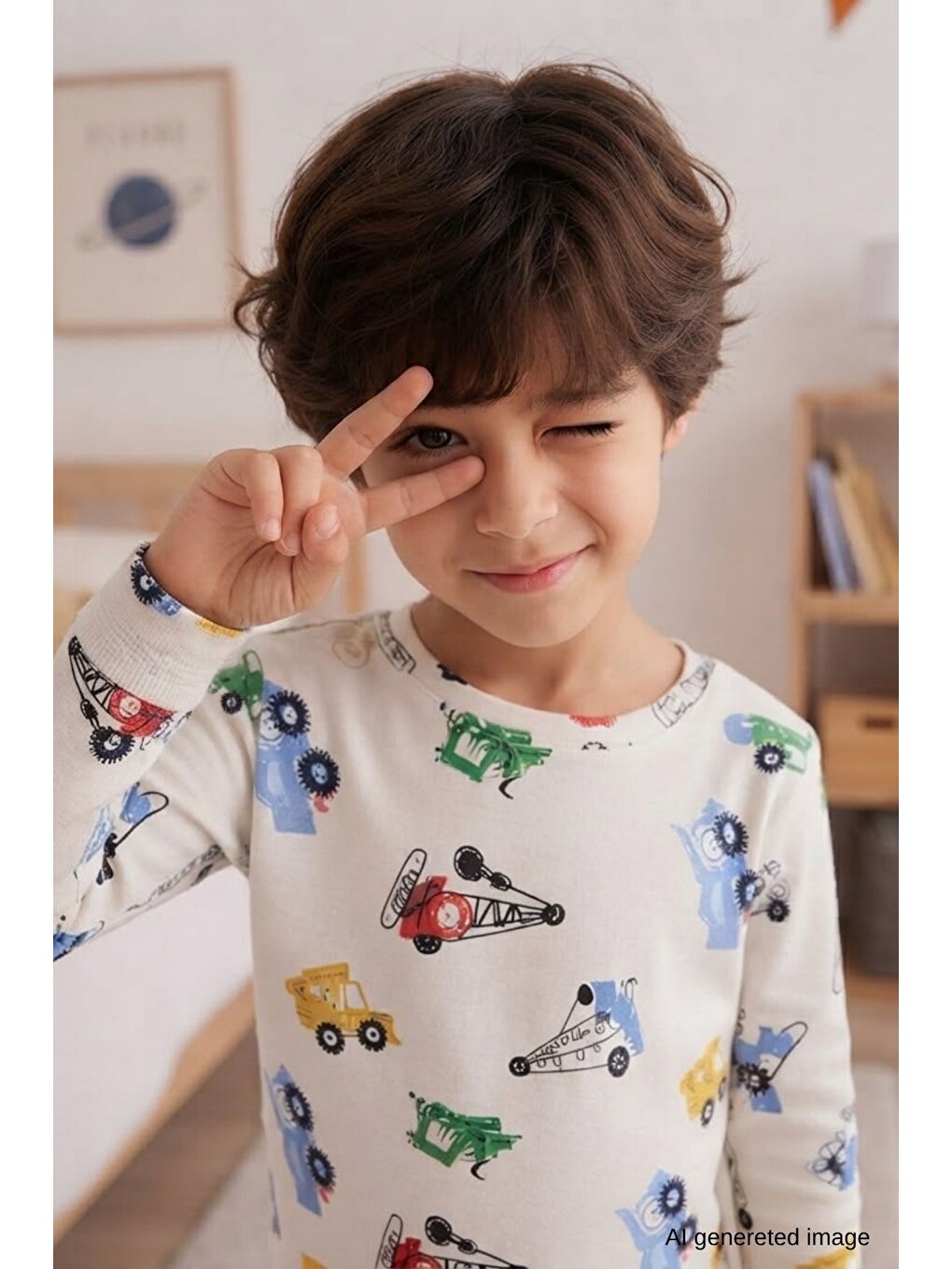 Beyaz Erkek Çocuk Yeni Sezon Pamuklu Desenli Pijama Takım Tkm1022-3
