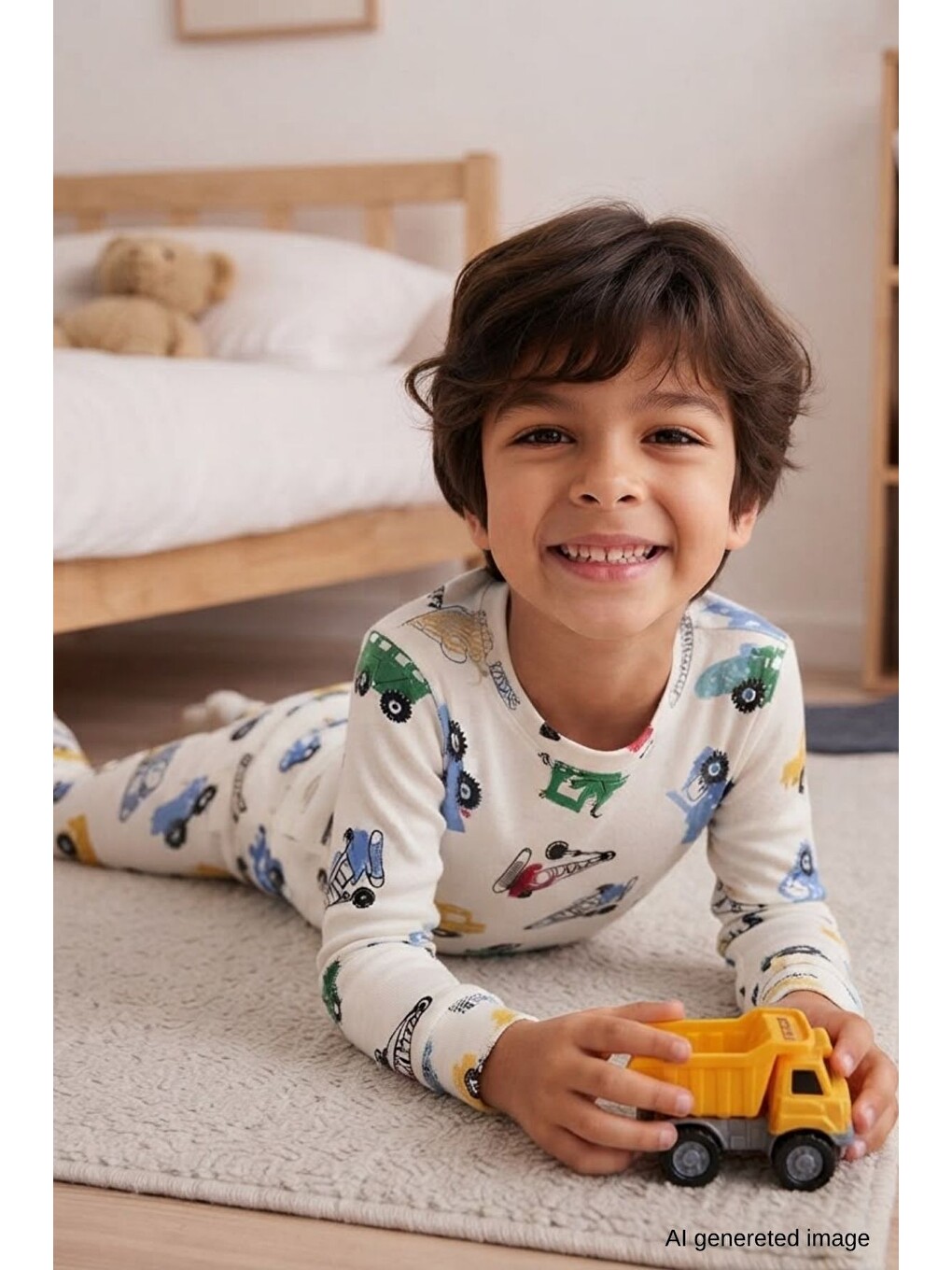 Beyaz Erkek Çocuk Yeni Sezon Pamuklu Desenli Pijama Takım Tkm1022-6