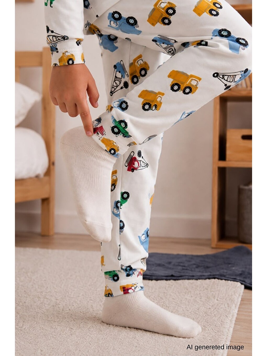 Beyaz Erkek Çocuk Yeni Sezon Pamuklu Desenli Pijama Takım Tkm1022-7