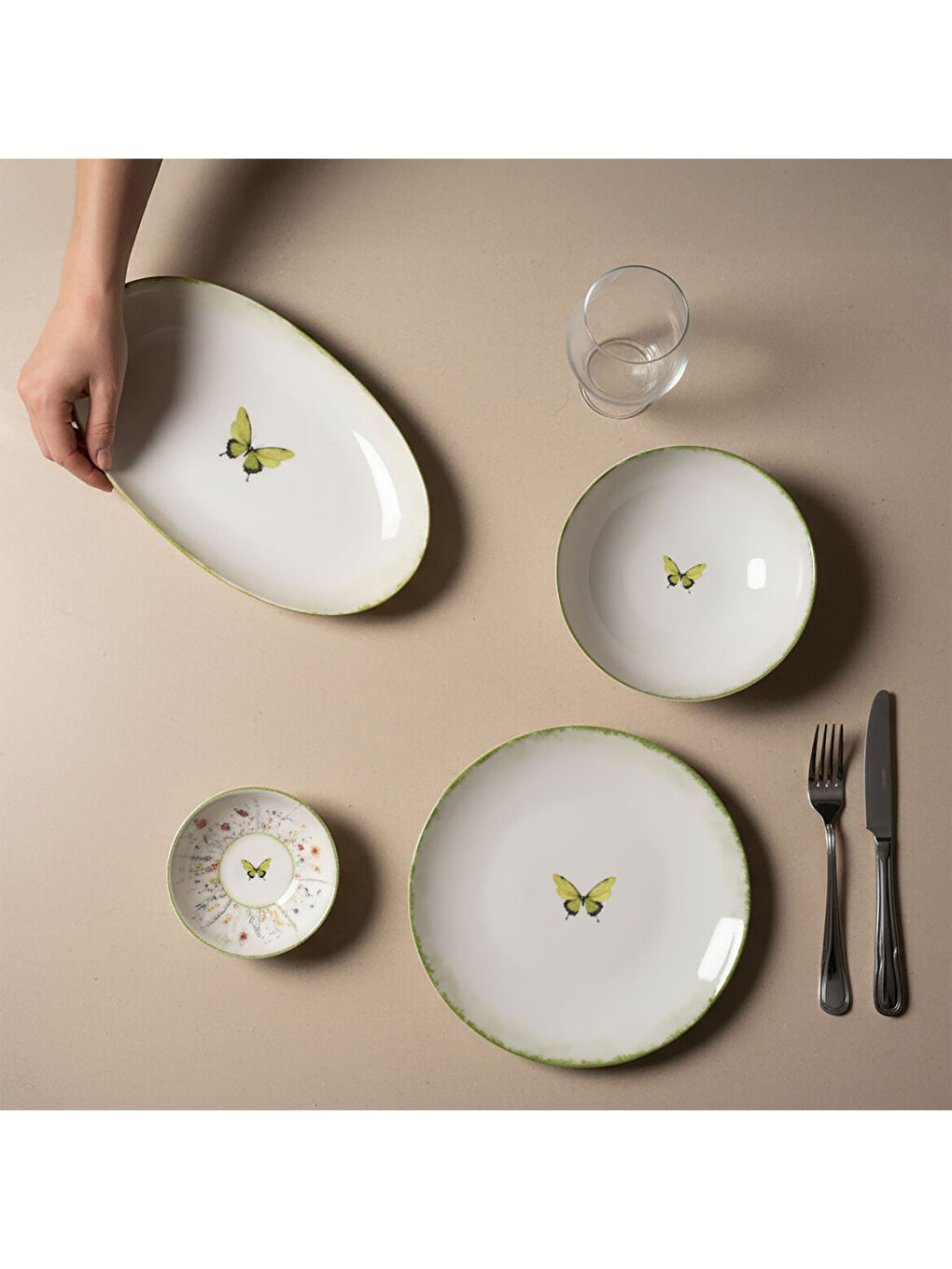 Ekru Flora Green 12 Parça 4 Kişilik Kahvaltı Takımı 4883-4