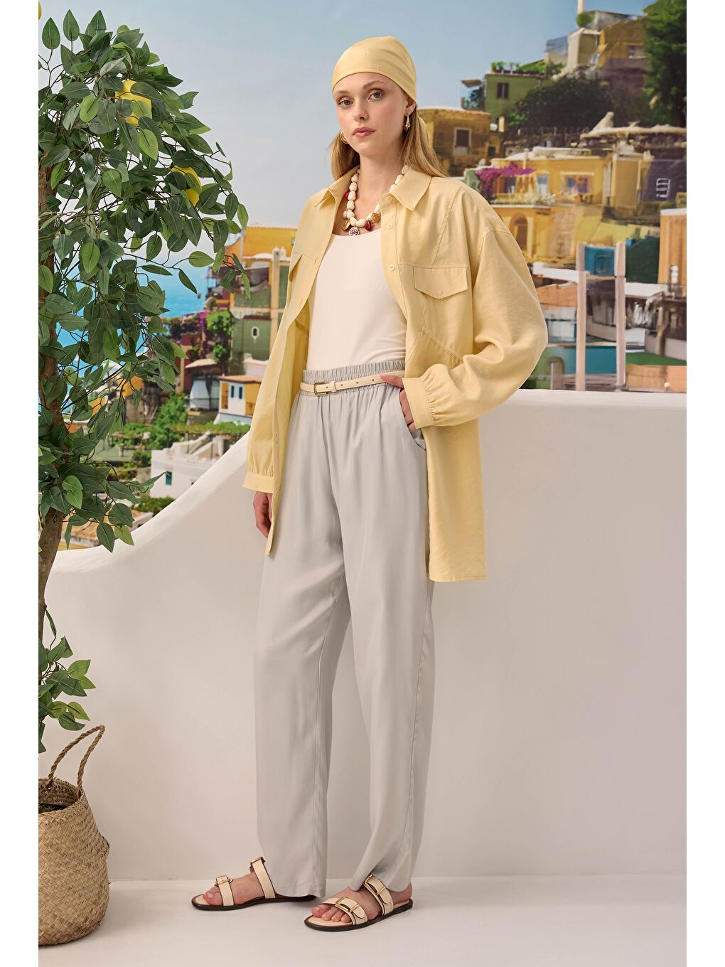 Saten Pantolon Buhar Gri