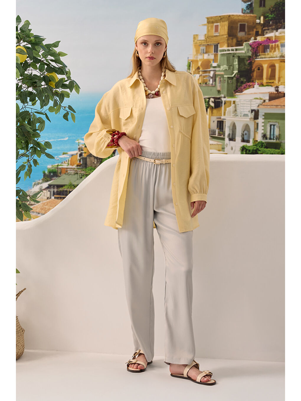 Saten Pantolon Buhar Gri-1