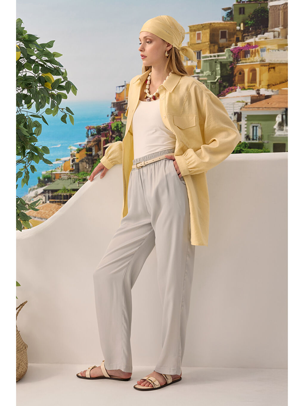 Saten Pantolon Buhar Gri-2