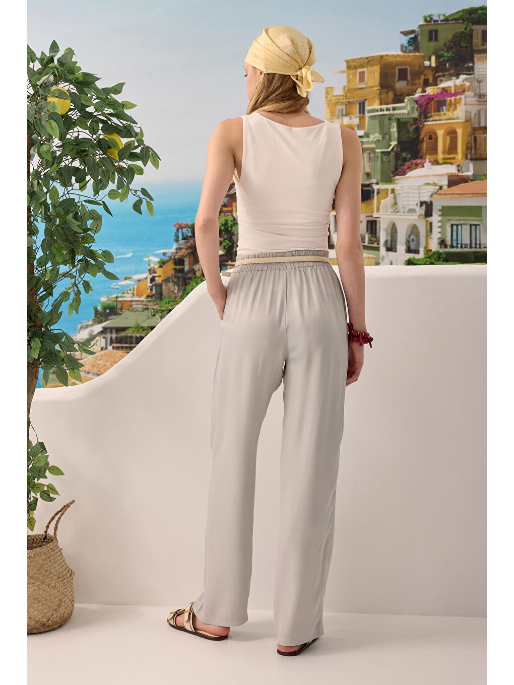 Saten Pantolon Buhar Gri-3