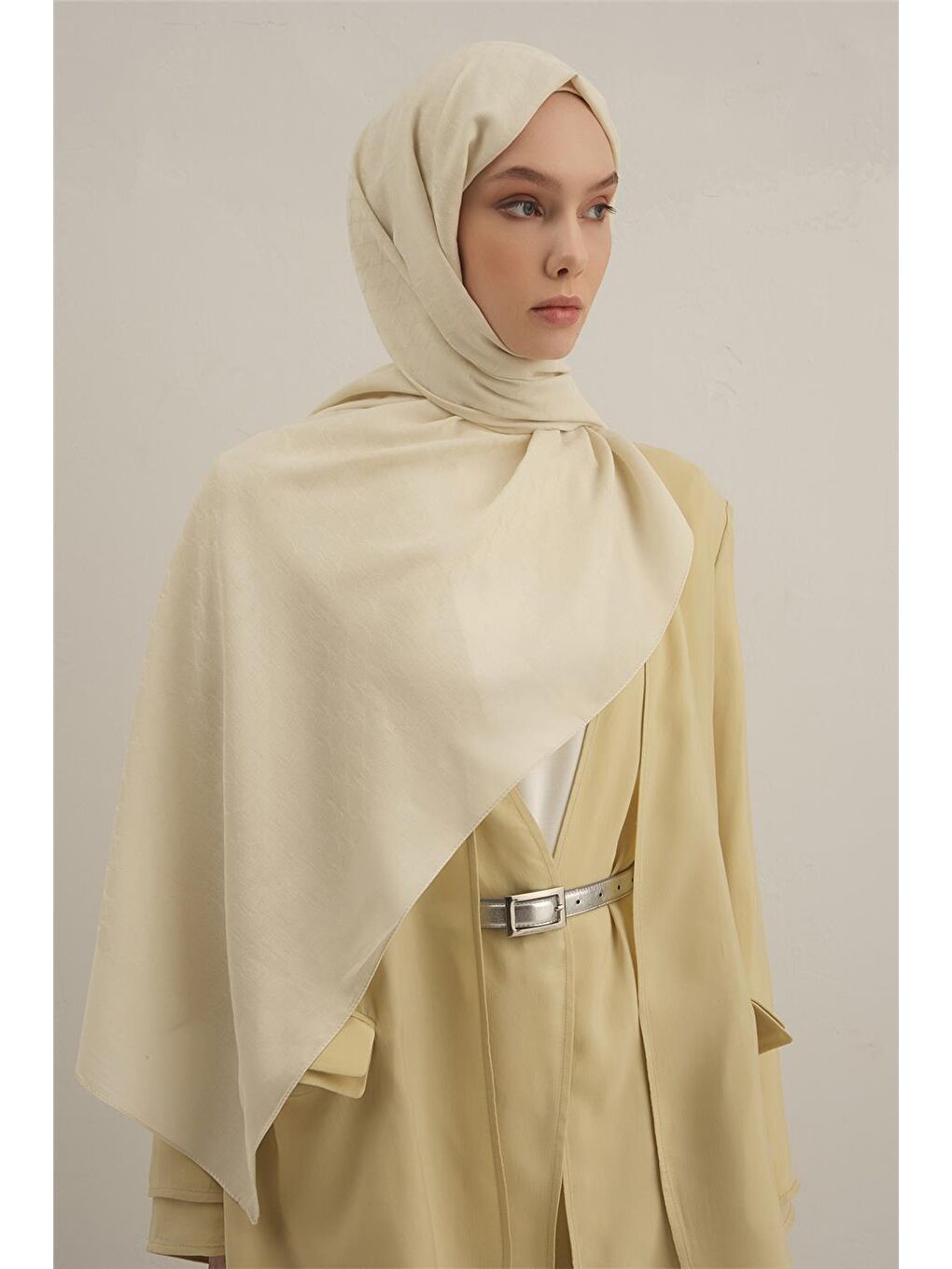 Ekru Link Desen Bambu Pamuk Şal 07-1