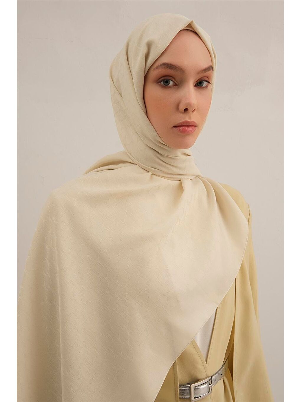 Ekru Link Desen Bambu Pamuk Şal 07-2