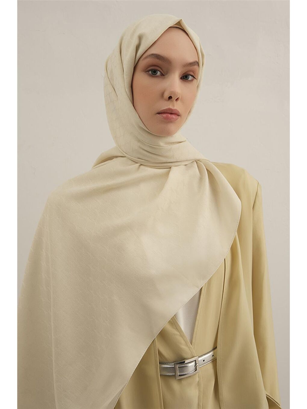 Ekru Link Desen Bambu Pamuk Şal 07-3