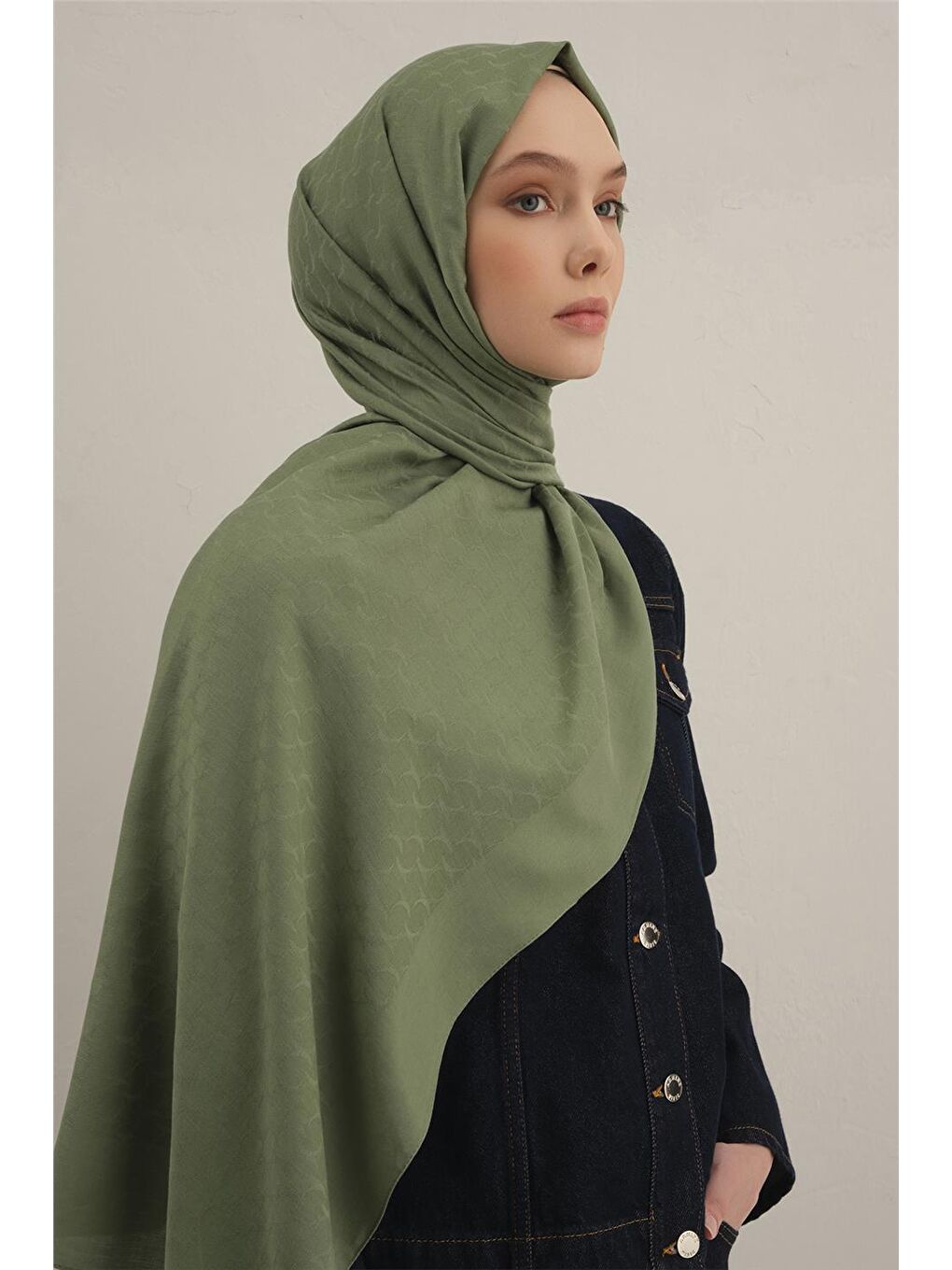 Haki Link Desen Bambu Pamuk Şal 48-1